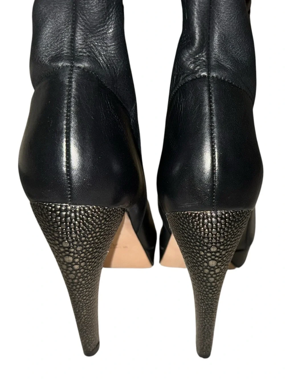Herve Leger Nora metallic-studded heel Black Leather Over-the-Knee PeepToe Boots